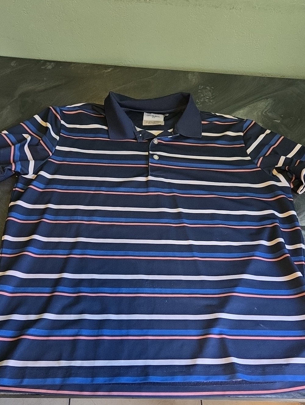 Goodfellow & Co Navy Striped Polo with Pink & White Accents